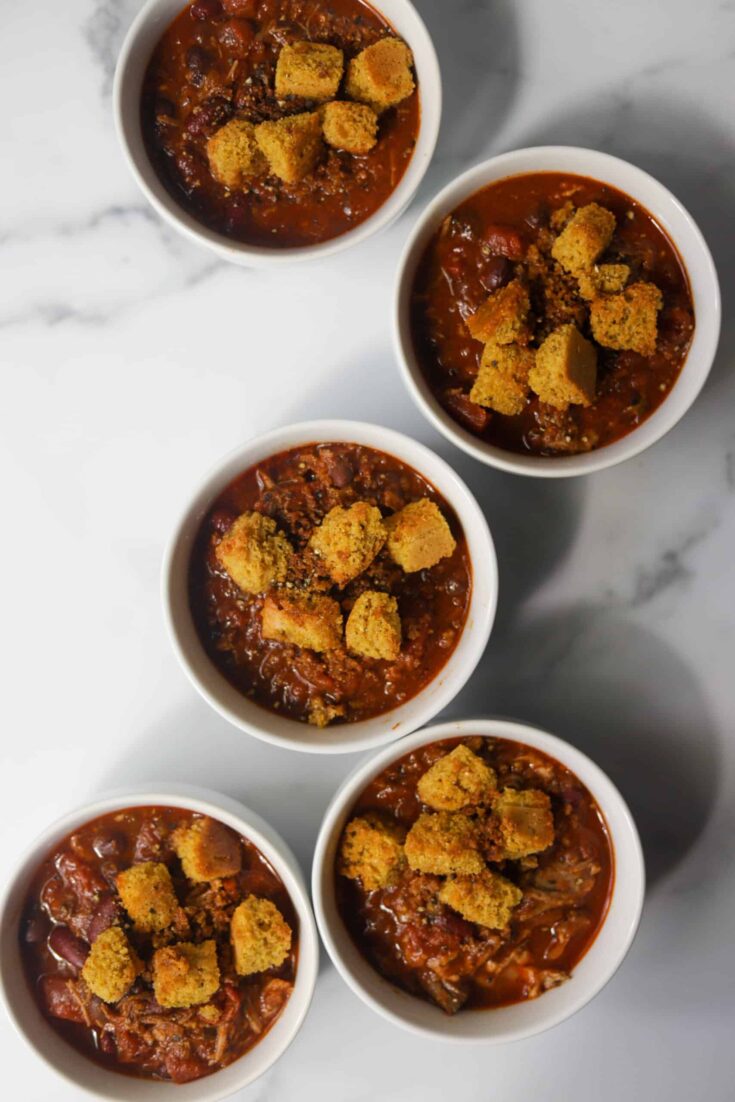 Image for Pulled Pork Chili with Cornbread Croutons